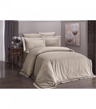 Комплект постельного белья Deluxe Satin First Choice - First Choice - DLX-06 NOVEL LİNE CAPPUCCİNO - Евро - Бежевый