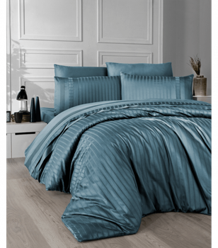 Комплект постельного белья Deluxe Satin Dark Series First Choice - First Choice - DLX-63 NEW TREND BLUE STONE - Евро - Бирюзовый