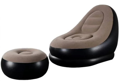 Надувне велюрове крісло з пуфиком AIR SOFA 116 х 98 х 83 см Чорно-бежевий