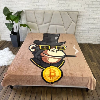 Плед велюровый с 3D рисунком,Обезьяна Биткоин , 200x230 см