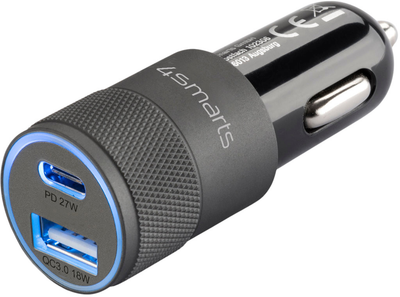 Ładowarka samochodowa 4smarts Car Charger Rapid+ 27W Type-C PD27W + USB QC3.0 16W Grey (4250774953293)