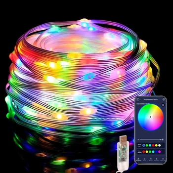 Розумна RGB гірлянда "Роса" Smart-Twin, 10м, від USB, 100 LED, керування смартфоном, налаштування кожного діода, Bluetooth, IP44
