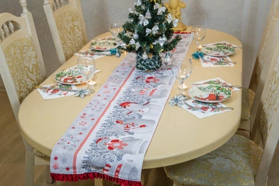 Новогодняя дорожка (раннер) на стол снеговички 32см*160см 2-166 нг