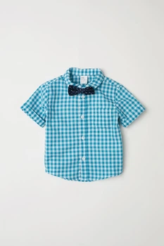 Рубашка с бабочкой H&M 68см бирюзовый клетка 5943697