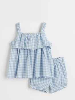 Комплект (топ, шорты) H&M 98см бело голубой клетка 2404939226