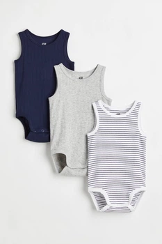 Боді (3шт) H&M 80см біло-синій смужка 407942810