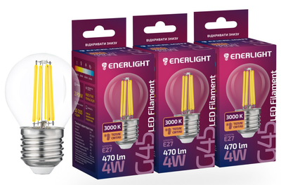 Светодиодная лампа ENERLIGHT Filament G45 4Вт 3000К Е27 3 шт