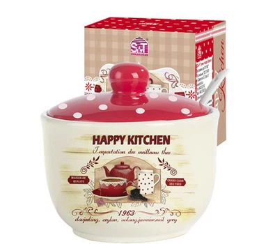 Сахарница с ложкой 450мл "Happy Kitchen" (d-11см, h-7,5см) 2242-11