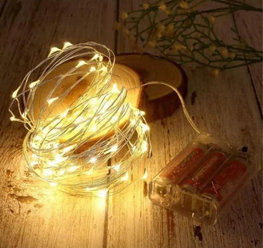 Светодиодная гирлянда "Роса" на батарейках, 3м, статический режим, 30 LED, IP44, Теплый белый