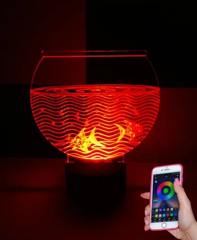 3d-светильник Аквариум с рыбками, 3д-ночник, несколько подсветок (на bluetooth), подарок рыбаку