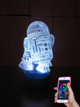 3d-светильник R2D2 Star wars Звездные войны, 3д-ночник, несколько подсветок (на bluetooth)