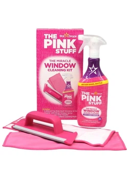 Набір для миття вікон The Pink Stuff Window Cleaning Kit (спрей 850 мл з рожевим оцтом для скла і дзеркал The Pink Stuff Window & Glass Cleaner Spray Rose Vinegar, 2 мікрофібри і ручка для насадок)