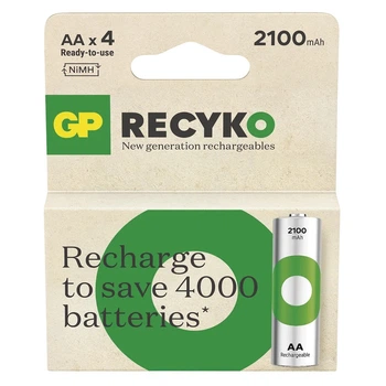 Аккумулятор GP Recyko 2100 Eco (GP210AAHCER21-2TLB4), AA, 2100mAh, 6A, Ni-MH LSD80-1, Эко Box 4шт