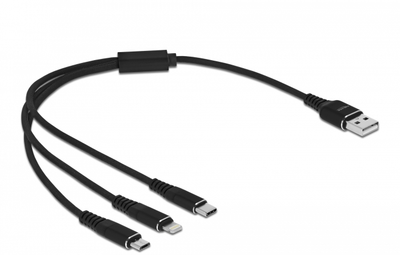 Кабель Delock 3 in 1 Type-A to Lightning / Micro USB / USB Type-C 30 cm Black (4043619871520)