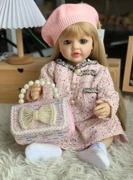 Большая виниловая кукла ручной работы Reborn Baby Doll с настоящими светлыми волосами и голубыми глазами