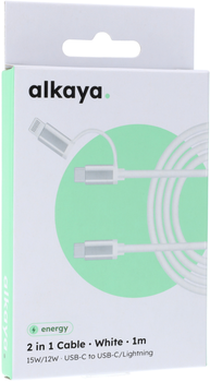 Кабель alkaya Speed Flex 2 in 1 USB-A - USB-C (Lightning) 1м. White (CL-60027)