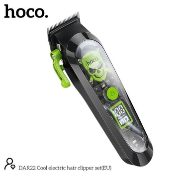 Беспроводная машинка для стрижки волос Hoco DAR22 с LED-дисплеем в цвете прозрачно-черный.