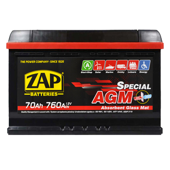 Автомобільний акумулятор ZAP AGM 70Ah 760A R+ 570 02z