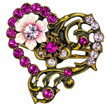 Кольцо "Яркая симфония" Michal Negrin с цветочным узором, кристаллами Swarovski и ручной работой