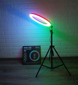 Кільцева світлодіодна кольорова лампа RGB LED Bambi MJ30 Набір блогера селфі кільце зі штативом Мультиколор 30 см