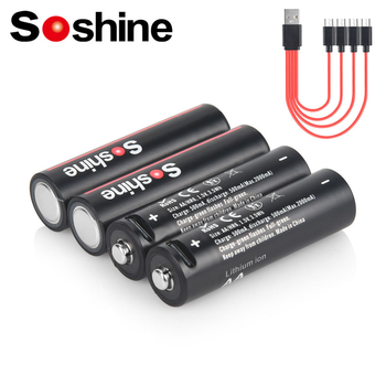 Аккумуляторы 14500 AA -4 штуки, Li-Ion Soshine на 1.5V- 3500 mWh, зарядка от USB-C