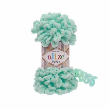 Пряжа для вязания Alize Puffy ализе пуффи плюшевая 19 водная зелень насыщенный