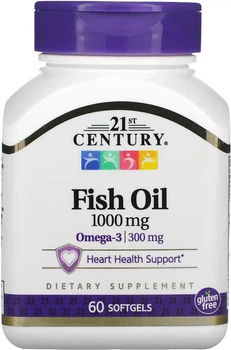 Жирные кислоты 21st Century Рыбий жир Fish Oil 60 желатиновых капсул 1000 мг (740985214954)