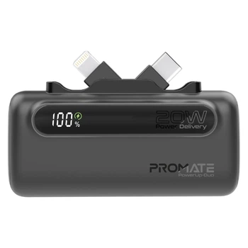 УМБ Promate PowerUp-Duo 5000 mAh, USB-C порт, USB-C/Lightning штекери Вlack (powerup-duo.black)