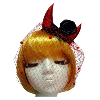 Капелюшок-міні Чортиця з трояндою SETA Decor 16-726BLK-RD