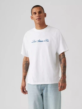 Футболка хлопковая длинная мужская Levi's 87373-0213 L Белая с вышивкой (5401157992784)