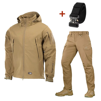 Форма M-Tac Куртка SoftShell Tan и Брюки Aggressor Gen II Flex Coyote Brown + Подарок ремень Кобра размер L