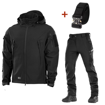 Костюм на флисе M-Tac SoftShell Куртка и Брюки + Подарок ремень Кобра черный размер S