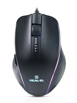 Компьютерная мышка REAL-EL, USB, оптическая, 4800 dpi, 6 кнопок, 1,8 м, встроенная подсветка Black