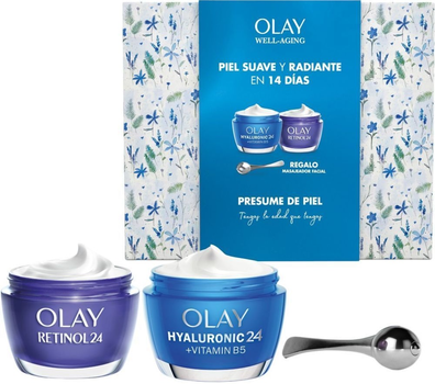 Zestaw do pielęgnacji twarzy Olay Krem-żel Hyaluronic24 + Vitamin B5 na dzień 50 ml + Krem Retinol 24 na noc 50 ml + Masażer do twarzy (8700216497183)