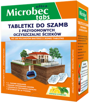 Упаковка таблеток для вигрібних ям і септиків Bros Microbec Ultra з ароматом лимона 20 г х 16 шт (5904517058620)