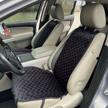 Накидка на крісло авто з алькантари Lux Прошитий квадратний ромбік Чорний з червоним рядком Преміум 1 передня