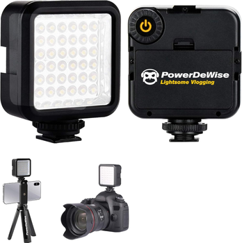 Лампа для Фото и Видео PowerDeWise на Штатив Студийный Накамерный LED свет от 3200 до 6000К - Регулируемое Selfie освещение на батарейках(в комплект не входят) (5024489)