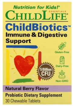 Пробіотик для дітей ChildLife ChildBiotics Immune & Digestive Support 5 млрд ДЕЯ 30 жувальних таблеток Ягоди (608274104006)