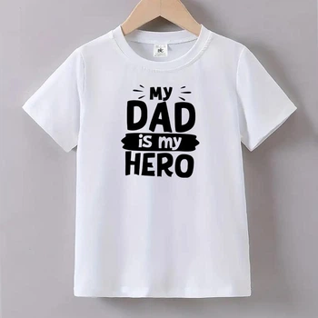 Футболка дитяча для хлопчика біла з принтом "My dad is my hero" fdm1292 7-8р. 128см.