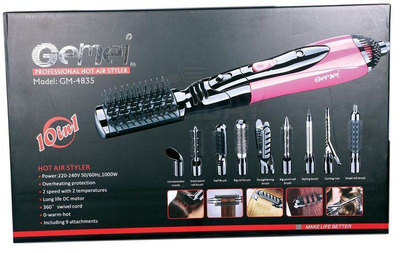 Фен-щітка 10 в 1 Gemei GM-4835 1000W Рожевий (JDT-0845671)