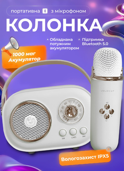 Мини караоке Pulse Platinum C20W Беспроводная колонка портативная с микрофоном Bluetooth колонка набор караоке 5 Вт