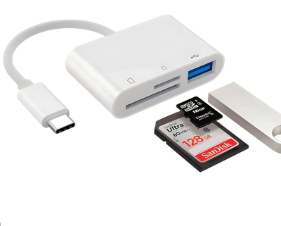 Переходник с USB Type-C на USB 3.0 + SD/TF (3 в 1) Адаптер для USB-C на флешку и SD TF картридер (485701)