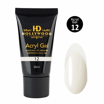 Акригель 12 Полигель Молочный для наращивания ногтей AcrylGel HD Hollywood 30 мл