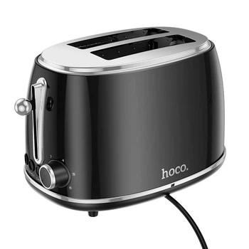 Тостер электрический Hoco HE50 Retro toaster из нержавеющей стали горизонтальный автоматический для хлеба на 2 тоста жарки размораживание подогрев |850W, 38mm слот, 6 режимов| Черный