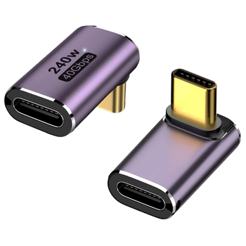 Переходник адаптер угловой USB Type-C M/F LED (USB 4.0, 40Gbps, 240W, 8K) Metal Type-5 (48655)