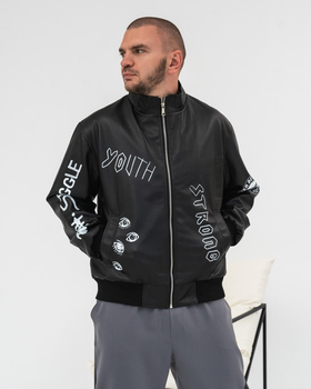 Шкіряна куртка ДТФ XL Чорний (51-023)