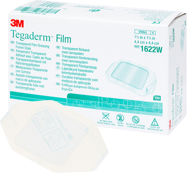 Повязка на рамке для фиксации катетеров 3M Tegaderm Film 1622W 4.4 х 4.4 см 100 шт (500285)