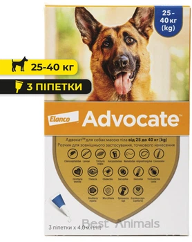 Протипаразитарні краплі Elanco (Bayer) Advocate Адвокат для собак вагою від 25 кг до 40 кг (3 піпетки)