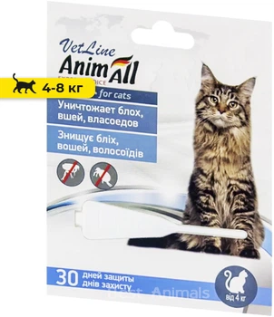 Краплі від бліх та кліщів AnimAll VetLine для котів вагою від 4 кг до 10 кг (4820150204730)