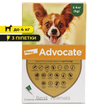 Протипаразитарні краплі Elanco (Bayer) Advocate Адвокат для собак вагою до 4 кг (3 піпетки)